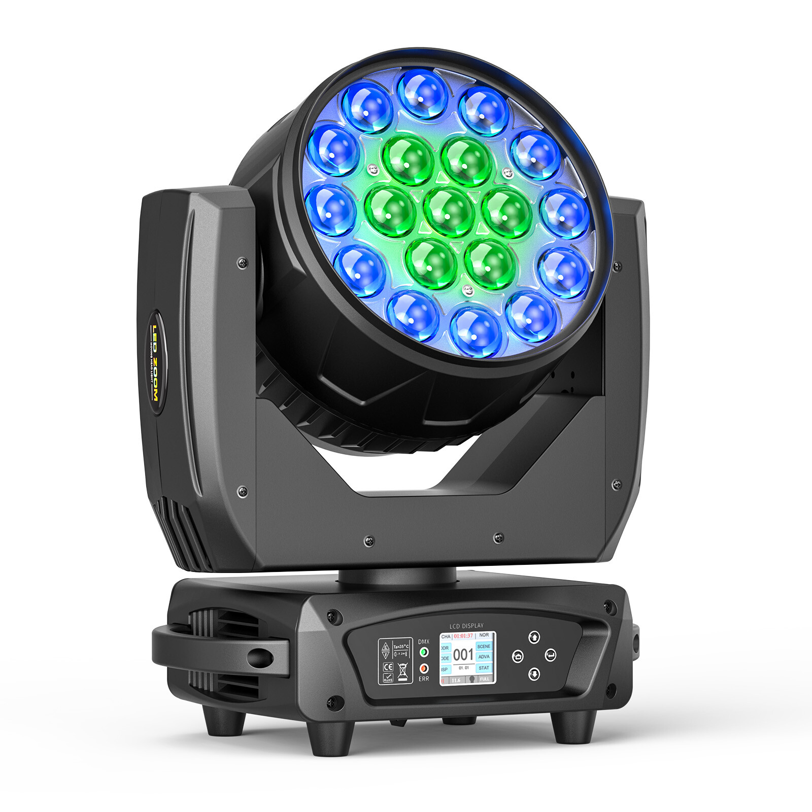 LED Wash Moving Head mit 19 LEDs, Zoom und DMX-Bedienfeld
